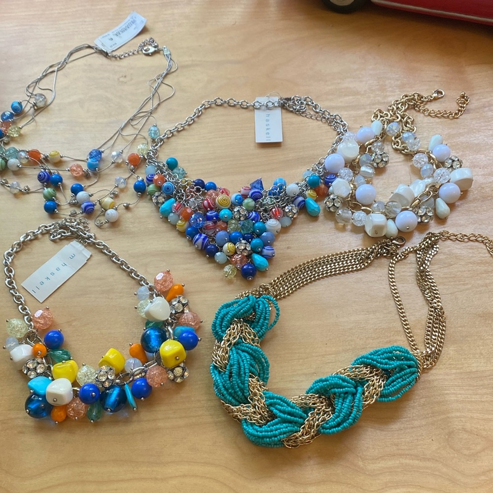 5 colorful chunky necklaces. Some with tags great condition